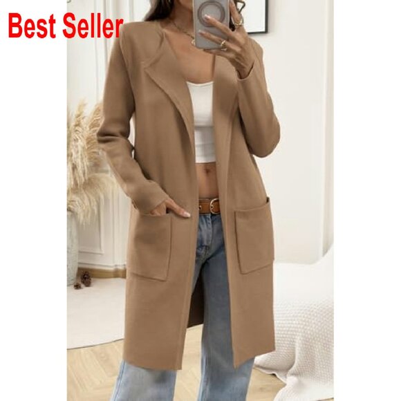 Oversized Open Front Cardigan Lightweight Knit Coatigan Chic Minimal Style - Picture 6 of 8